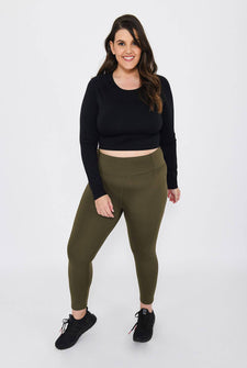 Legging de sport 7/8e taille haute grande taille Focus - Olive Vert