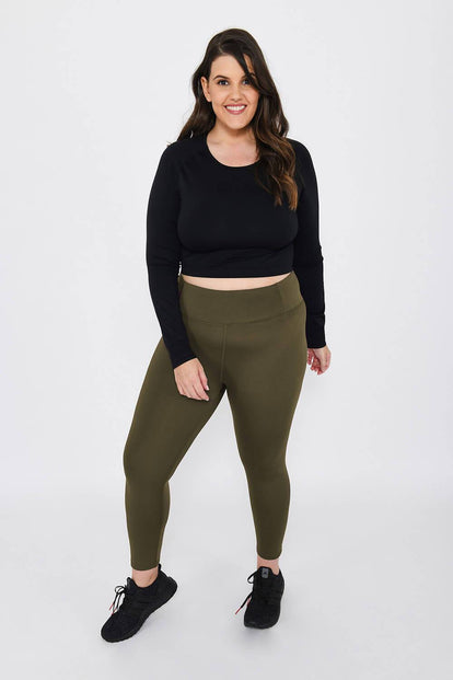 Legging de sport 7/8e taille haute grande taille Focus - Olive Vert