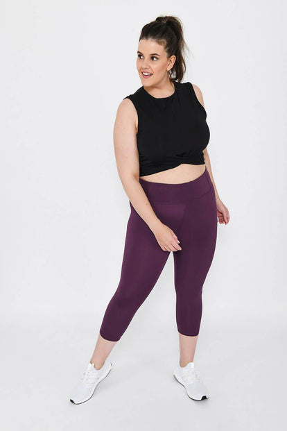 Legging de sport court taille haute grande taille Focus - Mulberry Plum