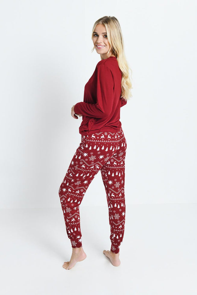 Ensemble de pyjama tout doux - Burgunder Christmas Print