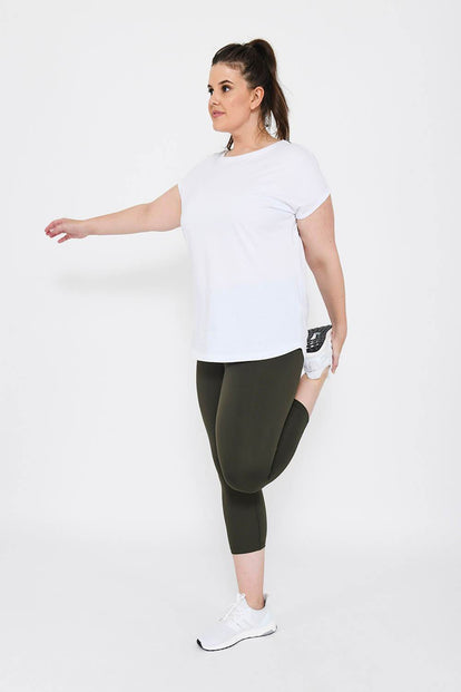 Legging de sport court taille haute grande taille Focus - Olive Vert