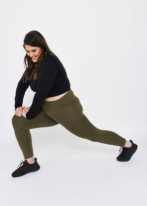 Legging de sport 7/8e taille haute grande taille Focus - Olive Vert