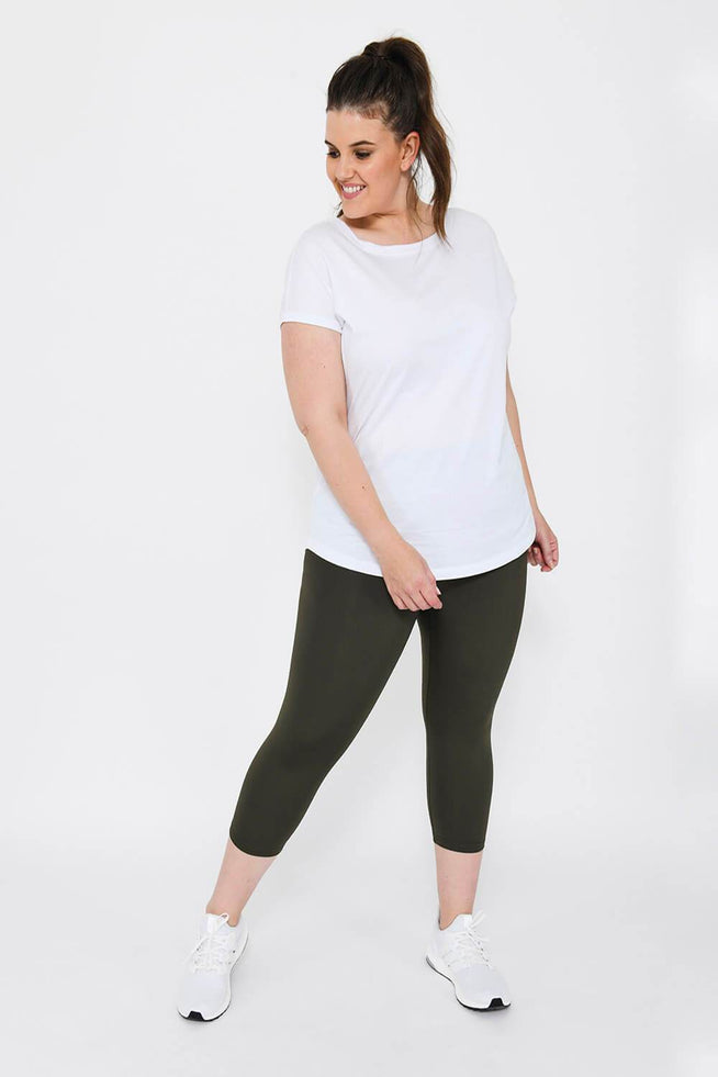 Legging de sport court taille haute grande taille Focus - Olive Vert