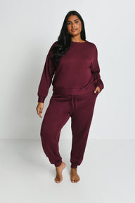 Pantalon de jogging Lounge-Luxe grande taille - Dark Cherry