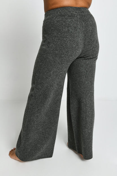 Pantalon lounge évasé maille tricot - Gris