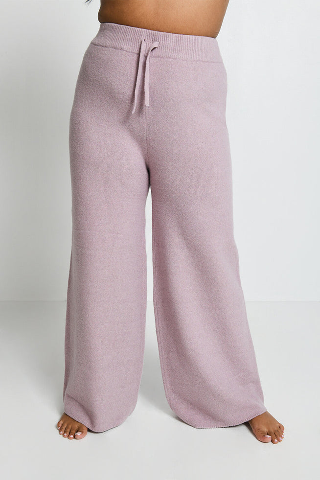 Pantalon lounge évasé maille tricot grande taille - Rose