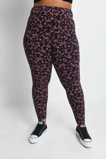 Legging taille haute grande taille Everyday - Noir/Burgunder Floral