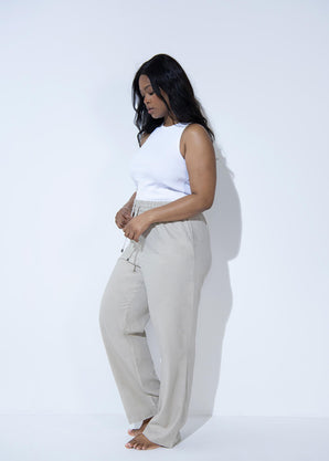 Pantalon en lin grande taille - Stone