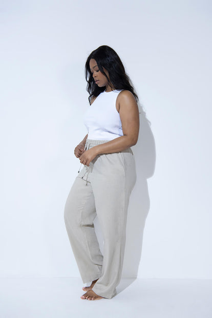 Pantalon en lin grande taille - Stone