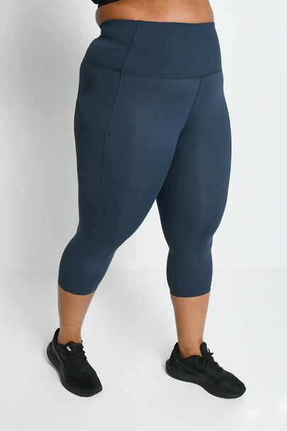 Legging de sport court taille haute grande taille Energise - Thunder Bleu