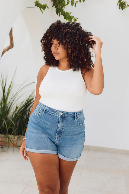 Short en jean grande taille - Mid Bleu