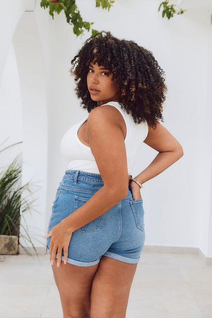 Short en jean grande taille - Mid Bleu