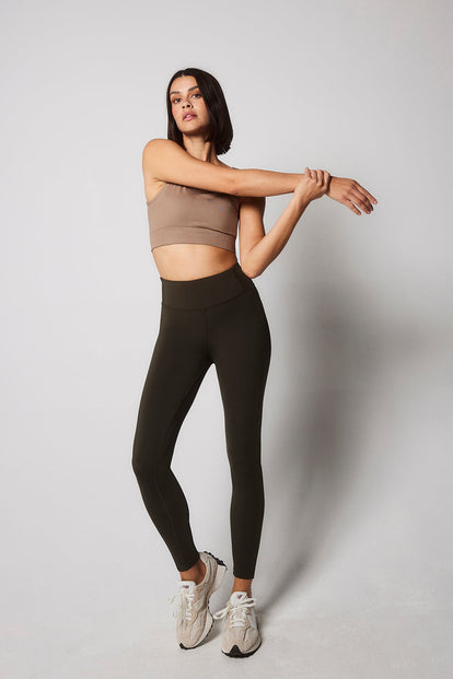 Focus 7/8 High Waisted Sports Leggings - Olive Vert