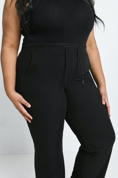 Pantalon côtelé évasé grande taille - Noir