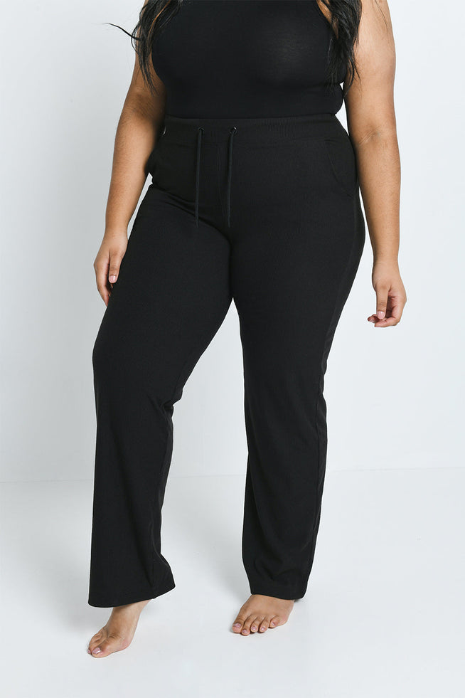 Pantalon côtelé évasé grande taille - Noir