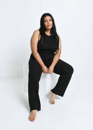 Pantalon côtelé évasé grande taille - Noir