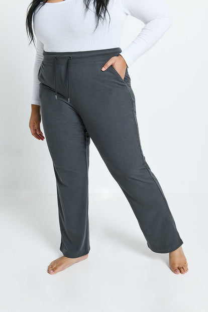 Pantalon côtelé évasé grande taille - Gris