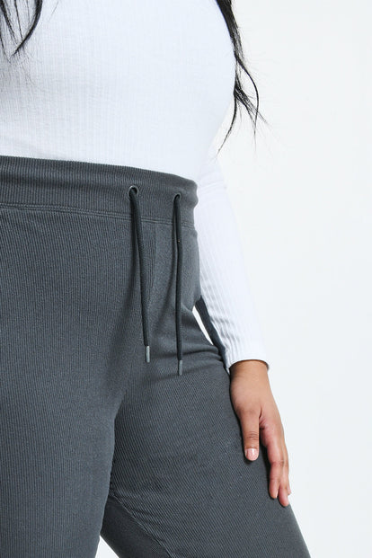 Pantalon côtelé évasé grande taille - Gris