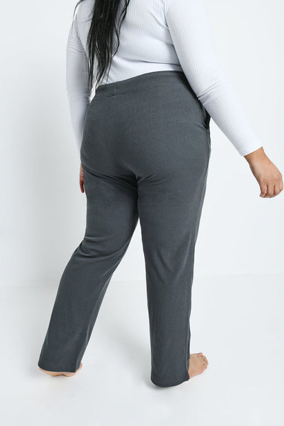 Pantalon côtelé évasé grande taille - Gris