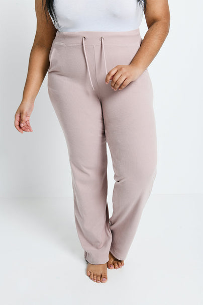 Pantalon côtelé évasé grande taille - Rose