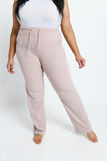 Pantalon côtelé évasé grande taille - Rose