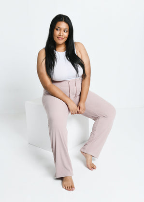 Pantalon côtelé évasé grande taille - Rose