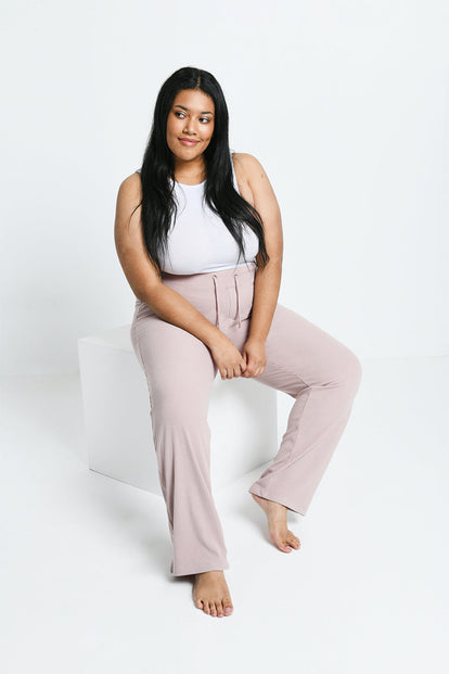 Pantalon côtelé évasé grande taille - Rose