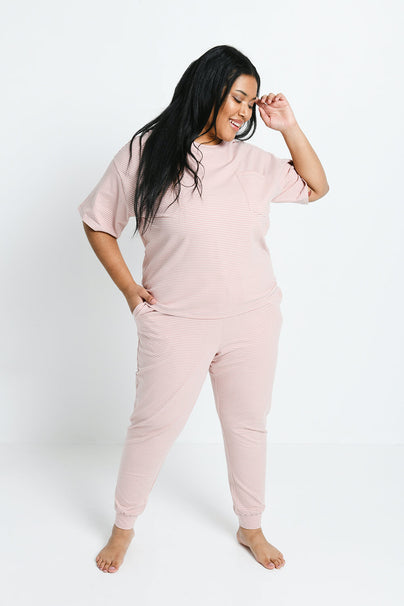 Ensemble de pyjama en coton peigné grande taille - Dusty Rose Striped