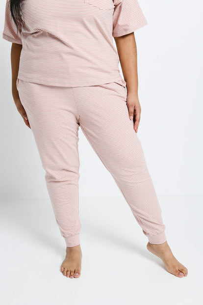 Ensemble de pyjama en coton peigné grande taille - Dusty Rose Striped