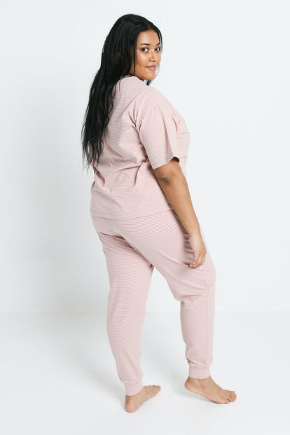 Ensemble de pyjama en coton peigné grande taille - Dusty Rose Striped