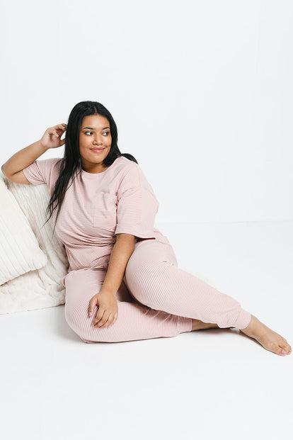 Ensemble de pyjama en coton peigné grande taille - Dusty Rose Striped