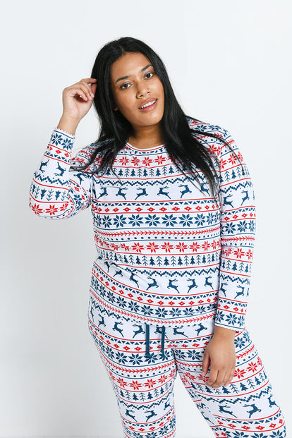 Ensemble de pyjama tout doux grande taille - Blanc Christmas Print