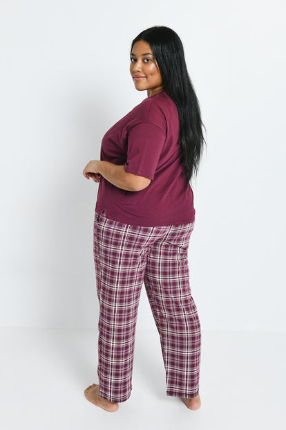 Ensemble de pyjama pur coton grande taille - Burgunder Check