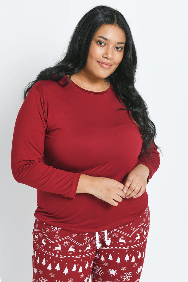 Ensemble de pyjama tout doux grande taille - Burgunder Christmas Print