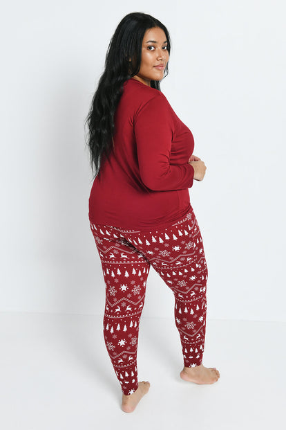 Ensemble de pyjama tout doux grande taille - Burgunder Christmas Print