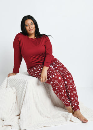 Ensemble de pyjama tout doux grande taille - Burgunder Christmas Print