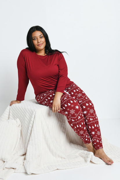 Ensemble de pyjama tout doux grande taille - Burgunder Christmas Print