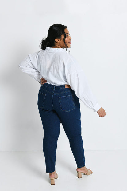 Jean Mom slim grande taille - Dark Bleu