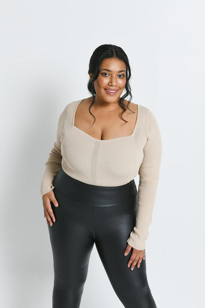 Legging en similicuir taille haute grande taille - Noir