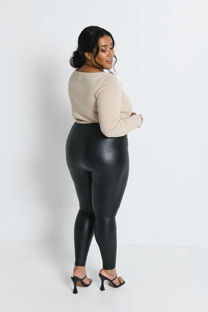 Legging en similicuir taille haute grande taille - Noir