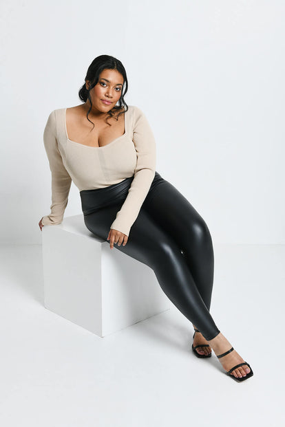 Legging en similicuir taille haute grande taille - Noir