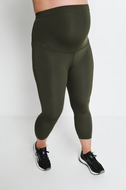 Legging de sport court de grossesse Focus - Olive Vert