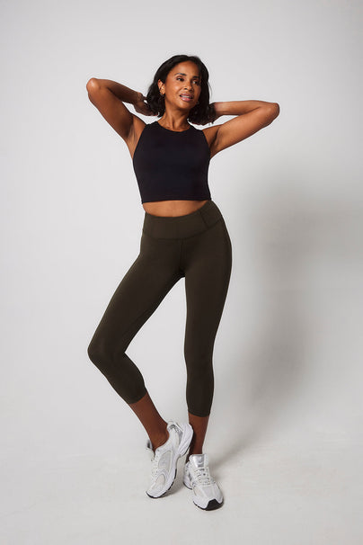 Legging de sport court taille haute Focus - Olive Vert