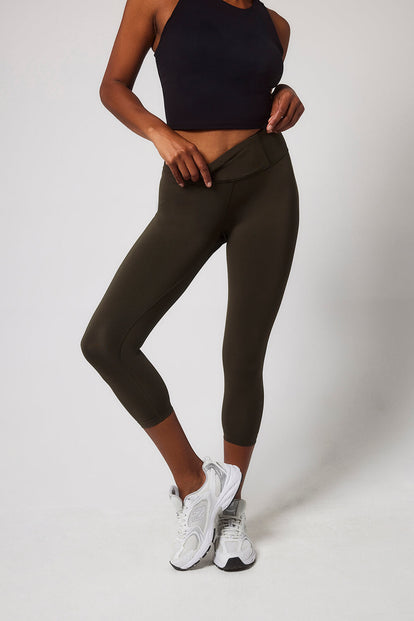 Legging de sport court taille haute Focus - Olive Vert