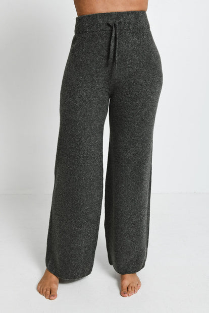 Pantalon lounge évasé maille tricot - Gris