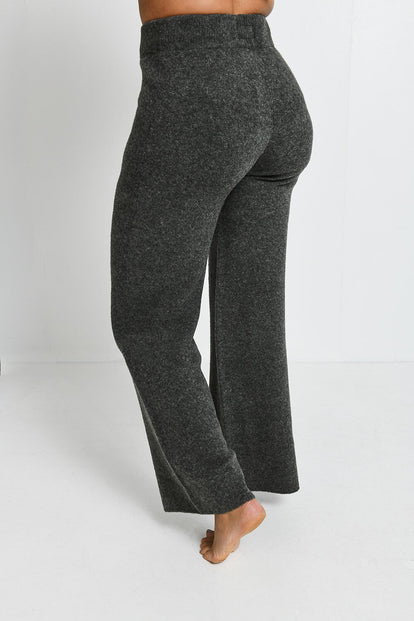 Pantalon lounge évasé maille tricot - Gris