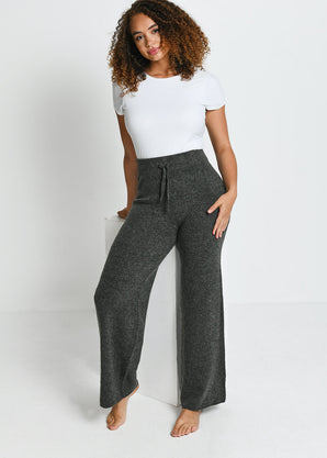 Pantalon lounge évasé maille tricot - Gris