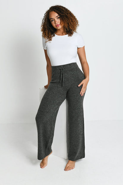 Pantalon lounge évasé maille tricot - Gris