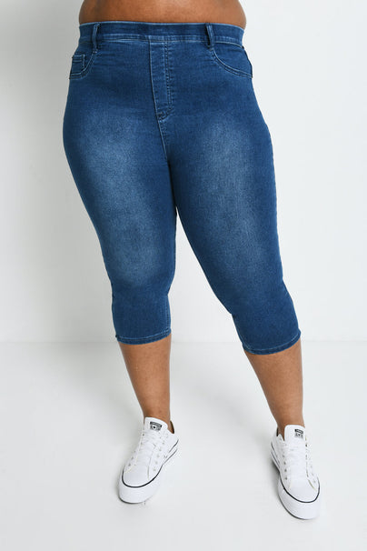 Jegging court grande taille - Mid Bleu