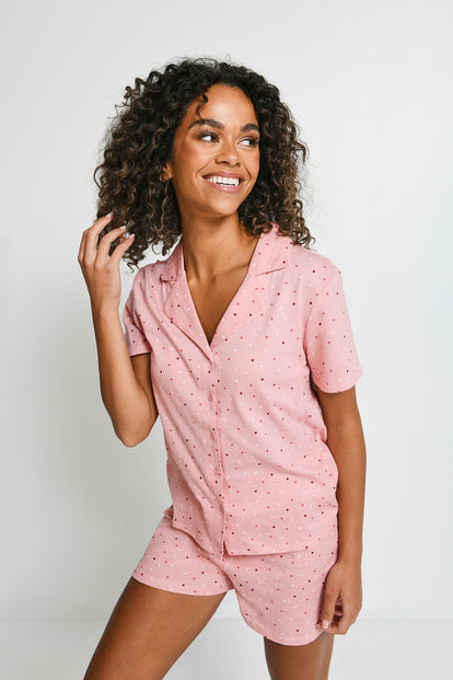 Ensemble de pyjama court à boutonnière pur coton - Rose Dot